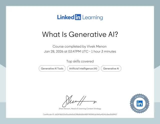 Just finished the course “What Is Generative AI?” by Pina...
