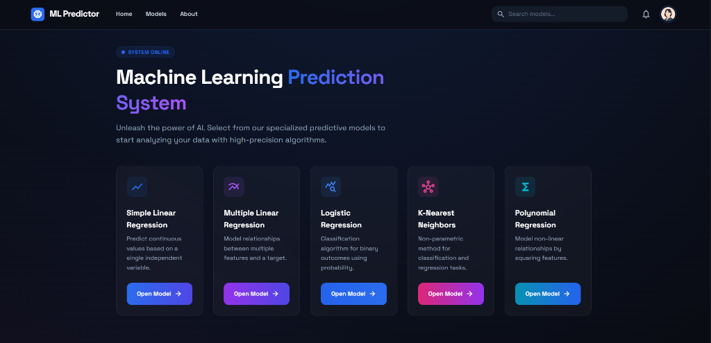 Machine Learning Models Screenshot